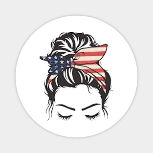 Messy Bun Girl American Flag Bandana Magnet